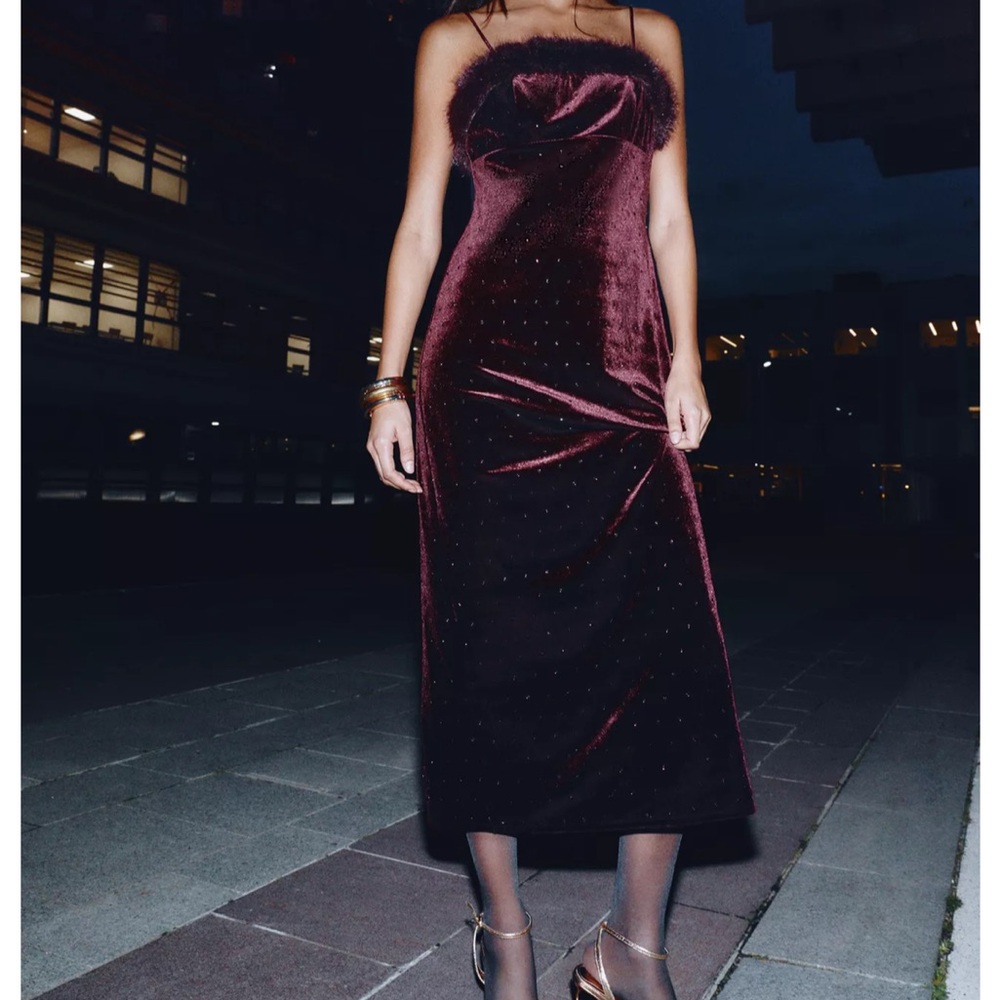 Zara Burgundy Velvet Midi Dress